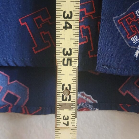 FUBU Shirt Mens 3XL Navy Blue Red Button Up Long Sleeve All Over Print 90s Style - Picture 8 of 9